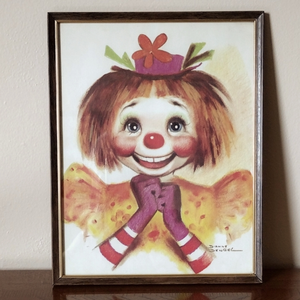 Vintage Happy Girl Clown Framed Artwork 11 x 14  by Dianne Dengel